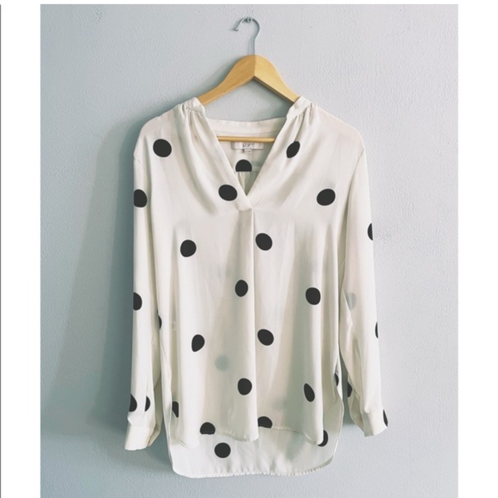 LOFT Black and White Polka Dot Blouse Size XL